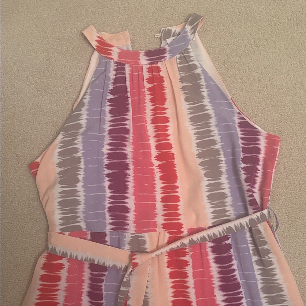 LAST CHANCE THML Pink, Red, Lavender & Gray Striped Halter Maxi Dress
